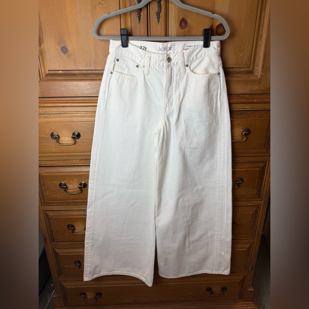 J. Crew High Rise Super Wide Leg White Jeans